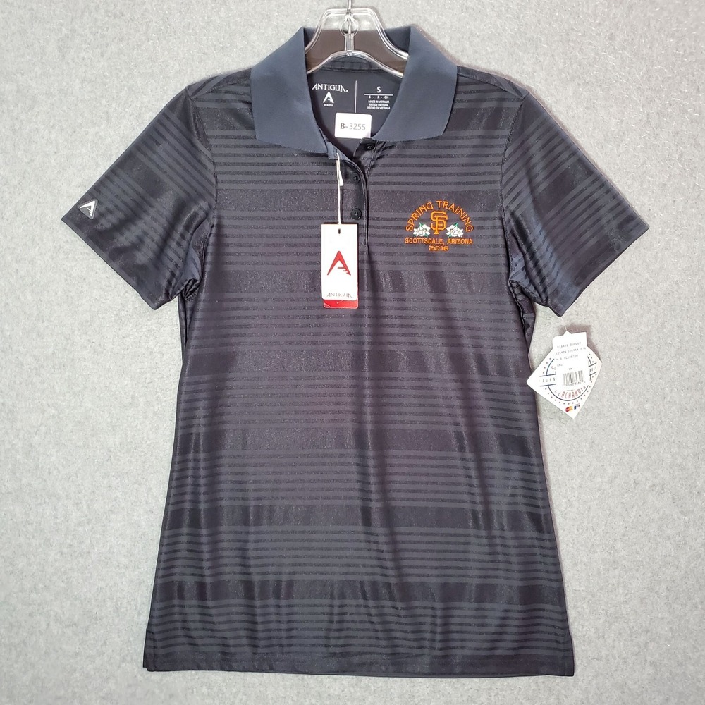 San Francisco Giants Women Top Small Gray Striped Polo Shirt Sprint Training NWT